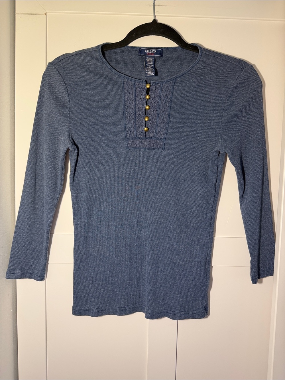 Chaps Blue Long Sleeve Henley with Button Placket